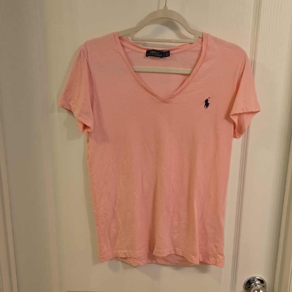 Womens Ralph Lauren Light Pink V-Neck Tee EUC